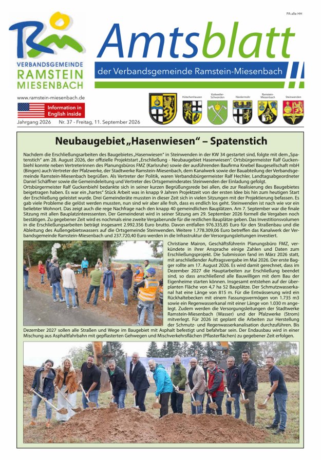 Amtsblatt VG Ramstein-Miesenbach Titelblatt 37/2026