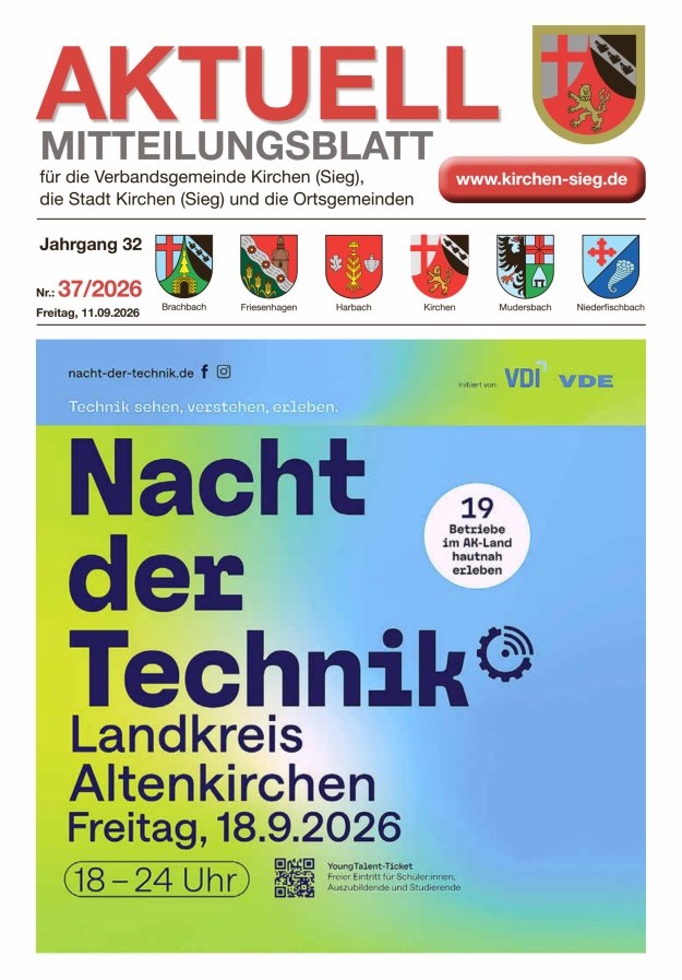 Aktuell - Mitteilungsblatt für die VG Kirchen (Sieg) Titelblatt 37/2026