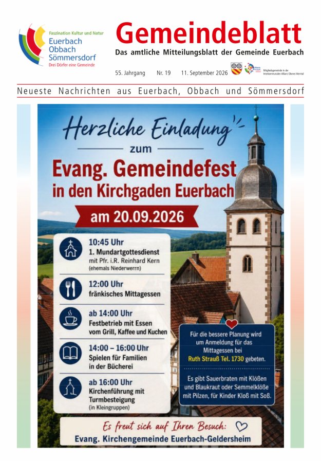 Gemeindeblatt der Gemeinde Euerbach Titelblatt 19/2026