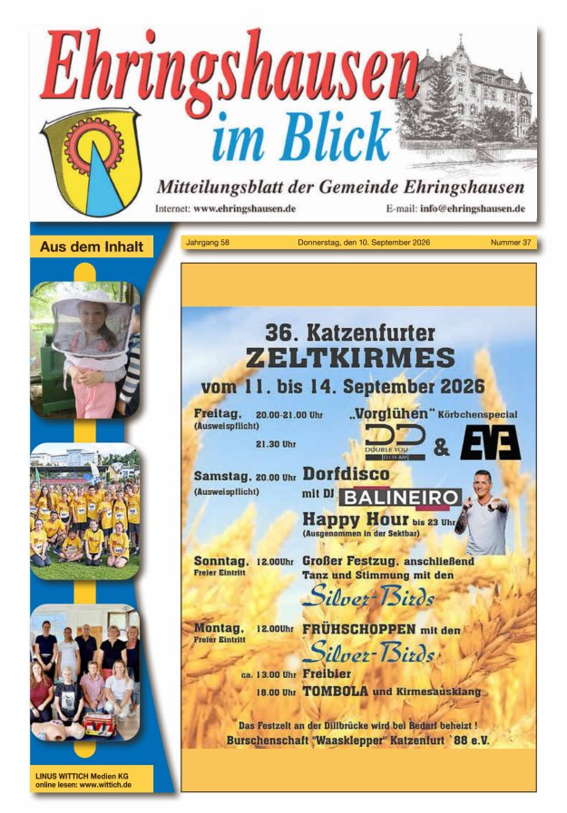 Mitteilungsblatt der Gemeinde Ehringshausen Titelblatt 37/2026