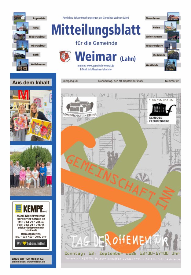 Mitteilungsblatt für die Gemeinde Weimar Titelblatt 37/2026