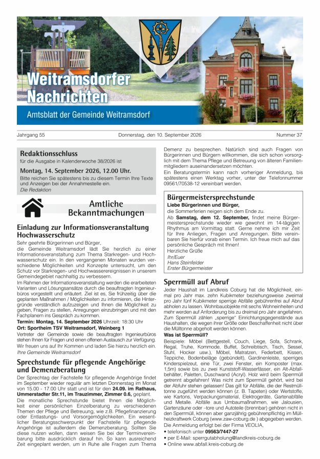 Weitramsdorfer Nachrichten Titelblatt 37/2026