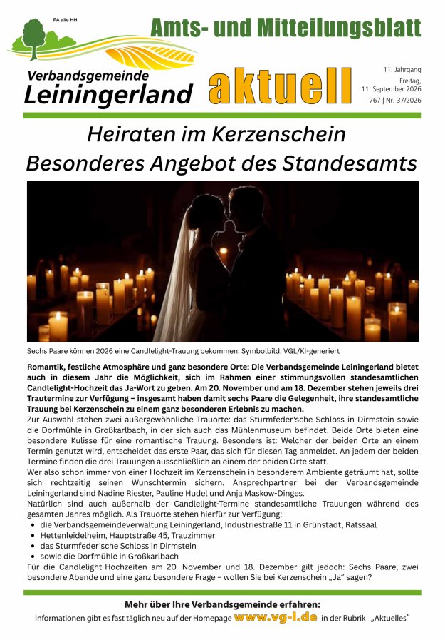 VG Leiningerland aktuell Titelblatt 37/2026