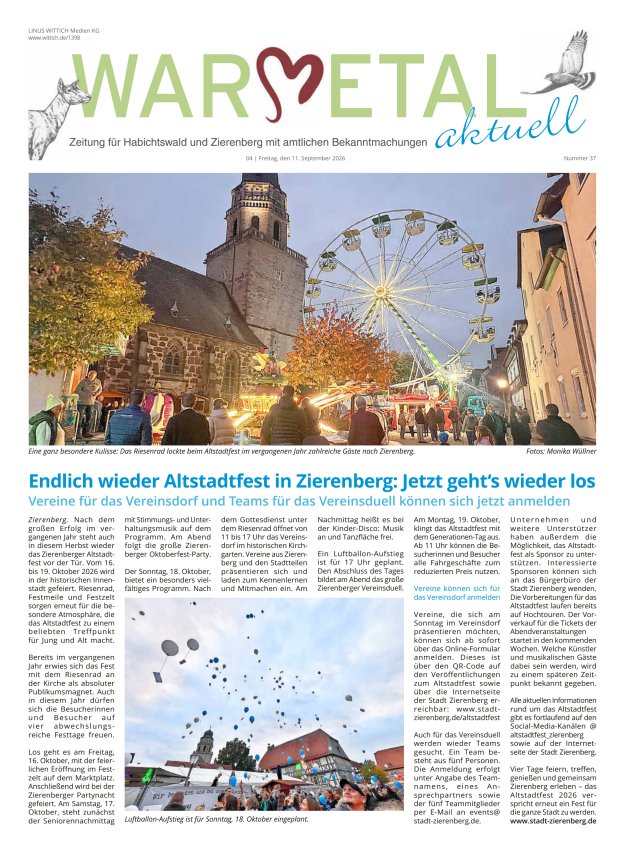 Warmetal aktuell (Habichtswald + Zierenberg) Titelblatt 37/2026