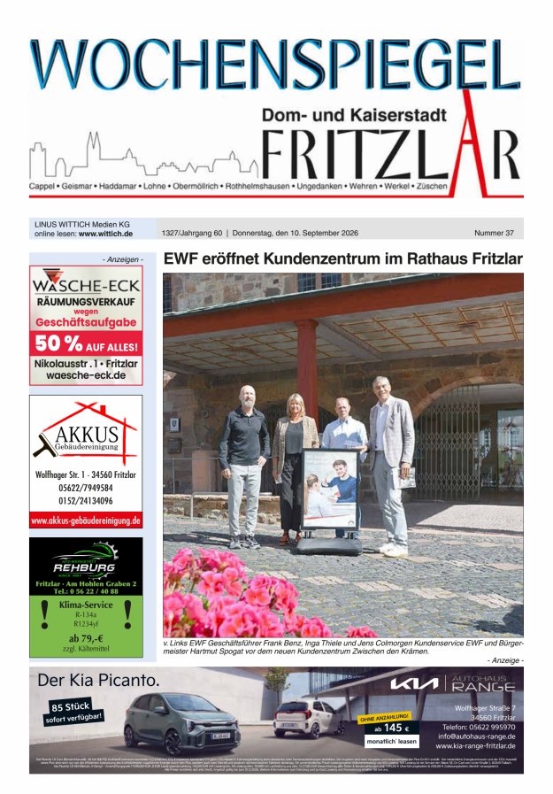 Wochenspiegel Dom- und Kaiserstadt Fritzlar Titelblatt 37/2026