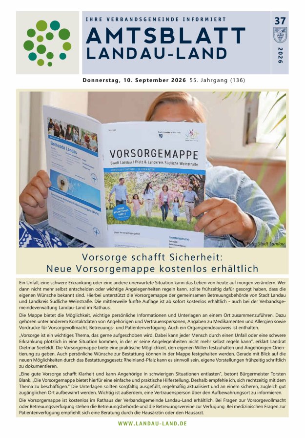 Amtsblatt VG Landau-Land Titelblatt 37/2026