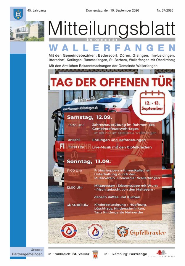 Mitteilungsblatt Gemeinde Wallerfangen Titelblatt 37/2026
