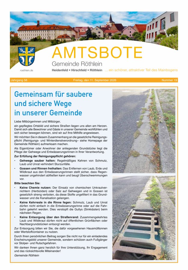 Amtsbote der Großgemeinde Röthlein Titelblatt 19/2026