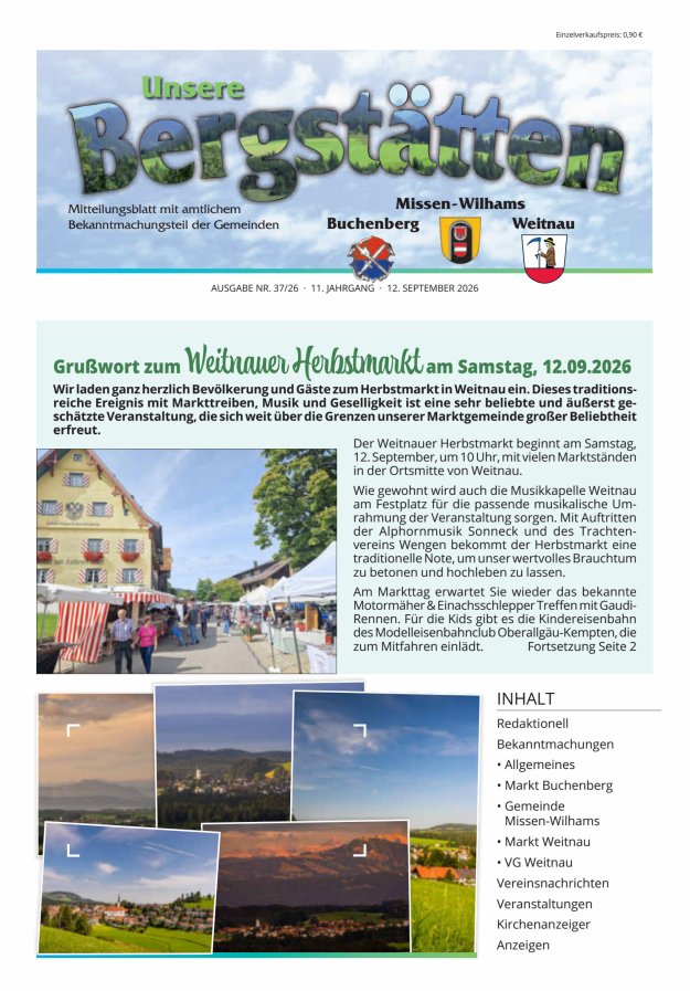 Unsere Bergstätten Mitteilungsblatt mit amtlichem Bekanntmachungsteil Titelblatt 37/2026