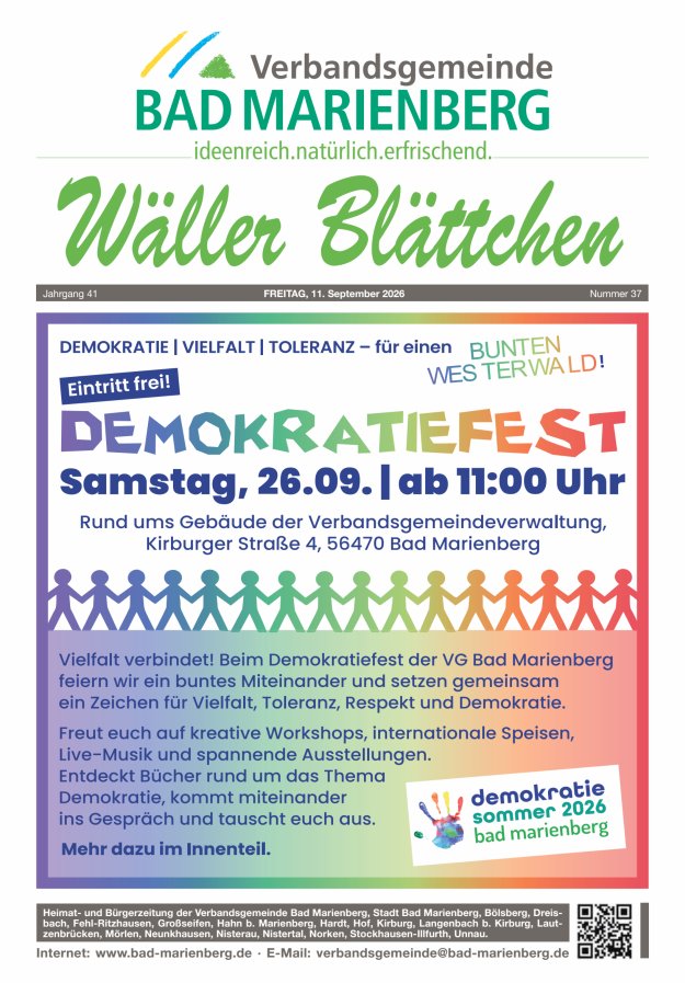 Wäller Blättchen - Verbandsgemeinde Bad Marienberg Titelblatt 37/2026