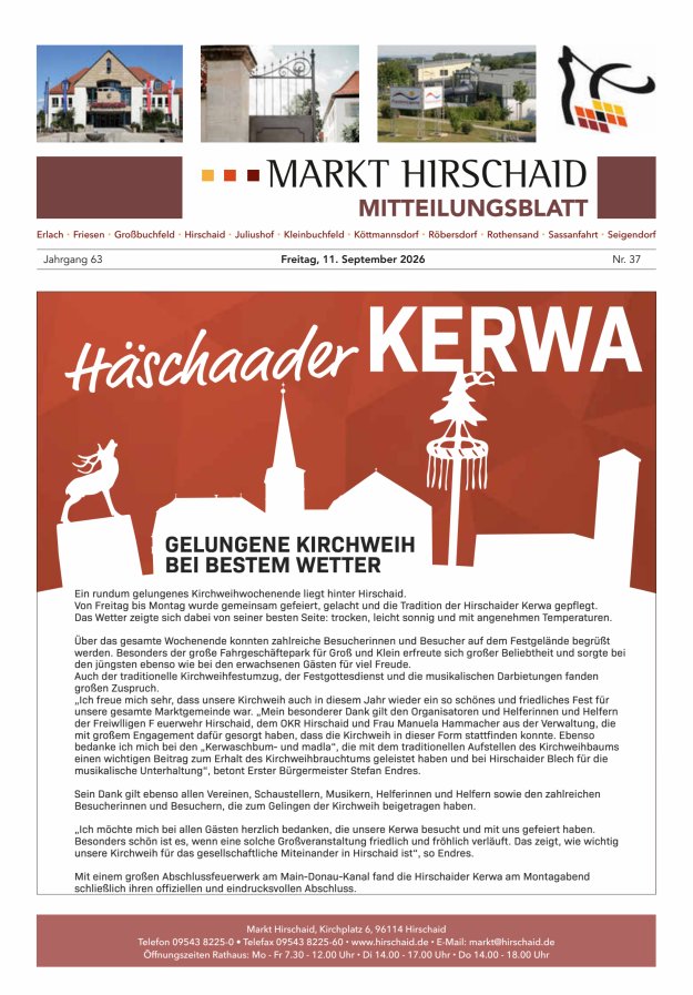 Mitteilungsblatt Markt Hirschaid Titelblatt 37/2026