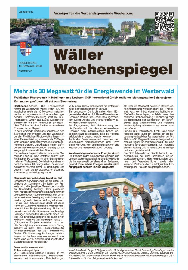 Wäller Wochenspiegel - Anzeiger für die Verbandsgemeinde Westerburg Titelblatt 37/2026