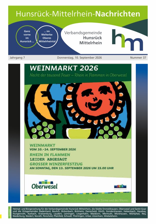Hunsrück-Mittelrhein Nachrichten Ausgabe Emmelshausen Titelblatt 37/2026