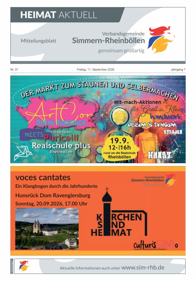 Heimat Aktuell Mitteilungsblatt der VG Simmern-Rheinböllen-Ausg Rheinböllen Titelblatt 36/2026