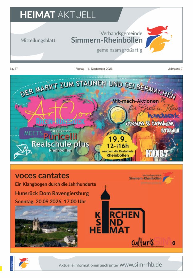 Heimat Aktuell - Mitteilungsbl der VG Simmern-Rheinböllen Ausg Simmern Titelblatt 37/2026