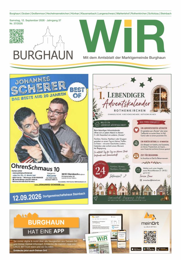 WIR - mit Amtsblatt der Marktgemeinde Burghaun Titelblatt 37/2026