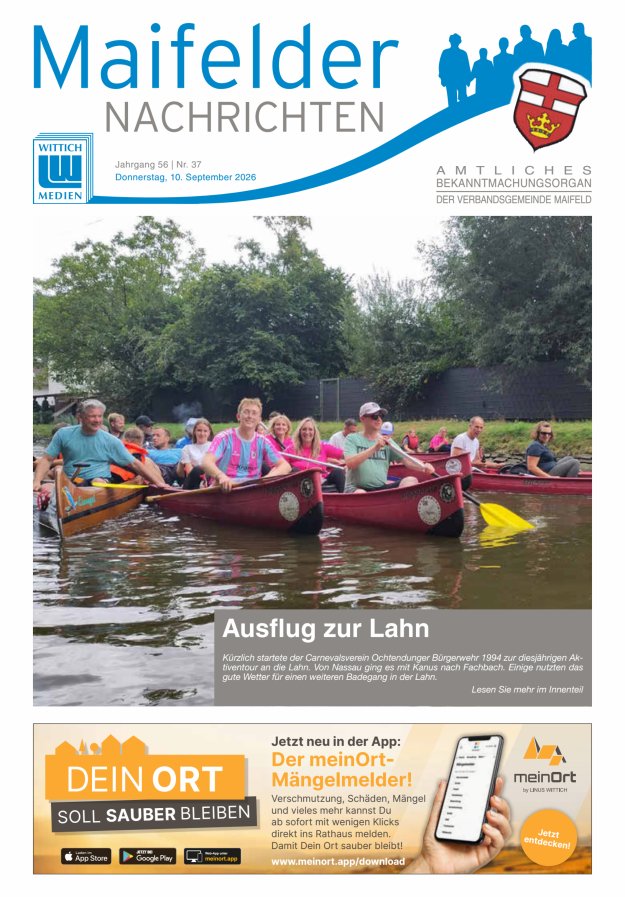 Maifelder Nachrichten - Wochenzeitung der Verbandsgemeinde Maifeld Titelblatt 37/2026
