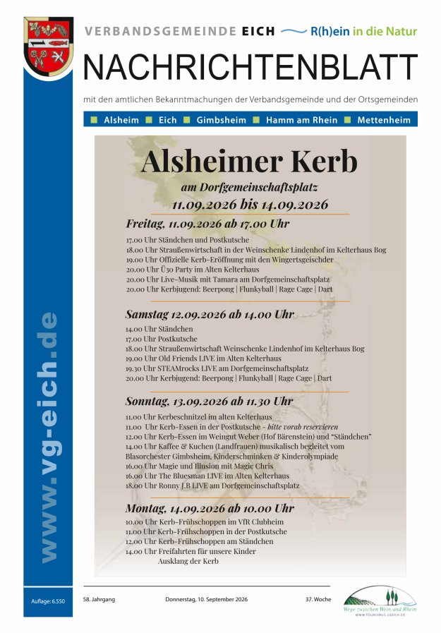 Nachrichtenblatt der VG Eich Titelblatt 37/2026