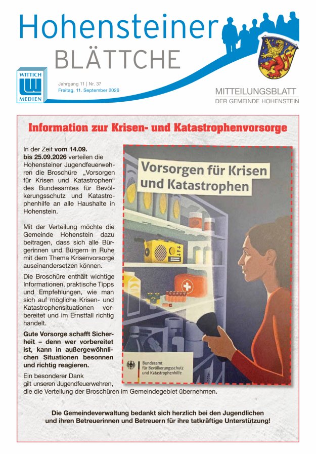 Hohensteiner Blättche Titelblatt 37/2026