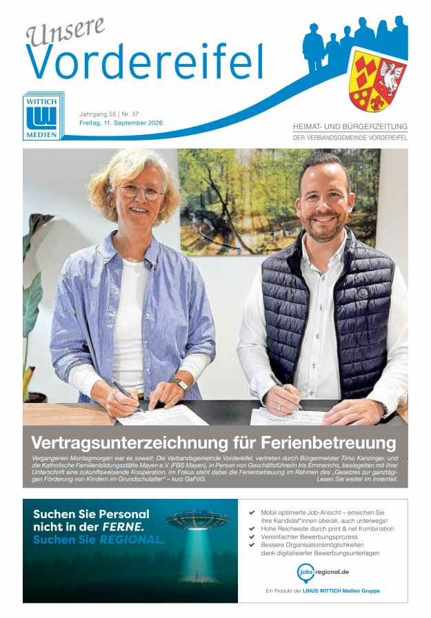 Mitteilungsblatt Vordereifel - Heimat- u Bürgerzeitung der VG Vordereifel Titelblatt 37/2026