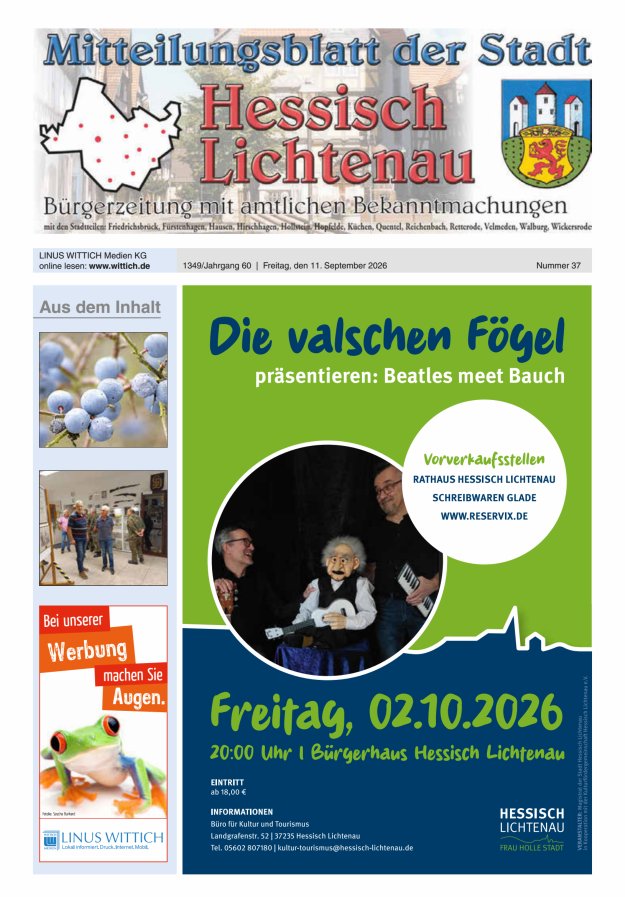 Mitteilungsblatt der Stadt Hess Lichtenau Titelblatt 37/2026