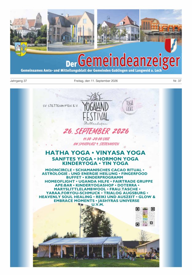 Der Gemeindeanzeiger - Gablingen Langweid Titelblatt 37/2026