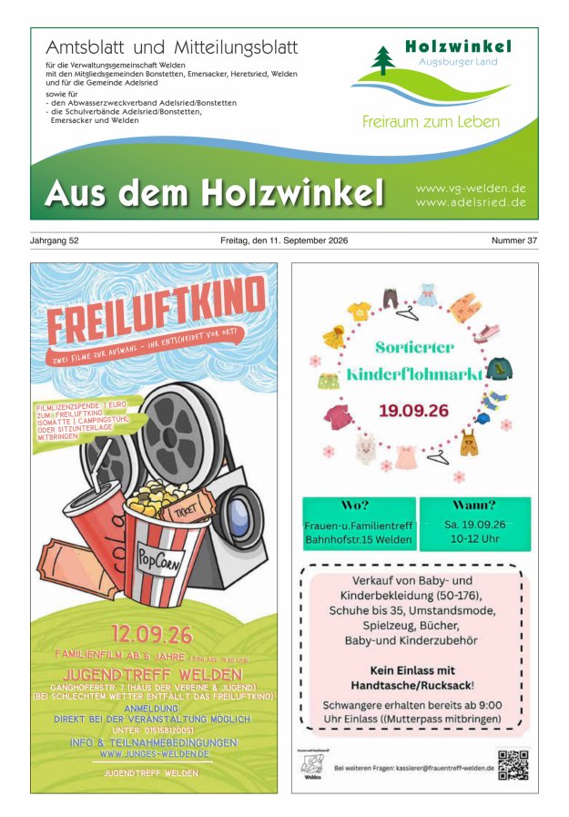 Aus dem Holzwinkel Amtsblatt u Mitteilungsblatt f VG Welden u GemAdelsried Titelblatt 37/2026