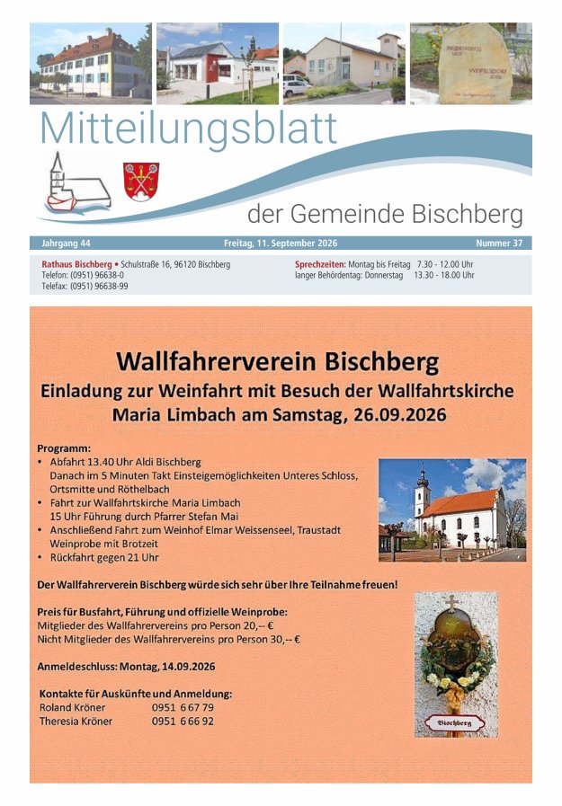 Mitteilungsblatt der Gemeinde Bischberg Titelblatt 37/2026