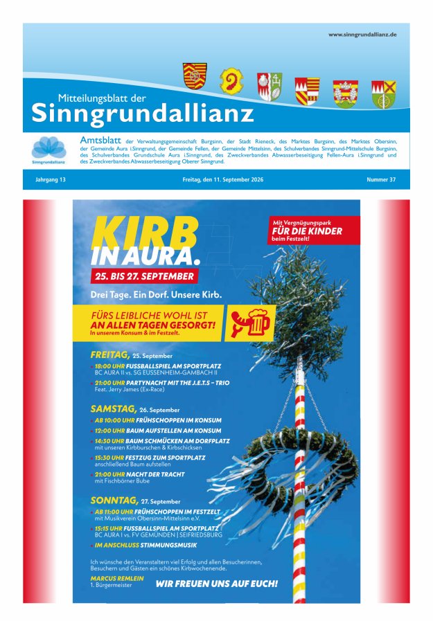 Mitteilungsblatt der Sinngrundallianz Titelblatt 37/2026