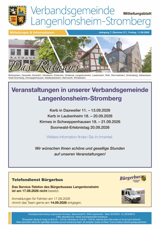 Das Rathaus - MTB d VG Langenlonsheim-Stromberg Titelblatt 37/2026
