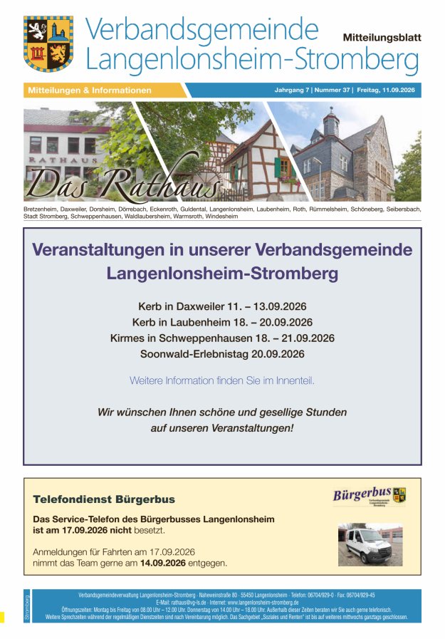 Das Rathaus - MTB d VG Langenlonsheim-Stromberg  Titelblatt 36/2026
