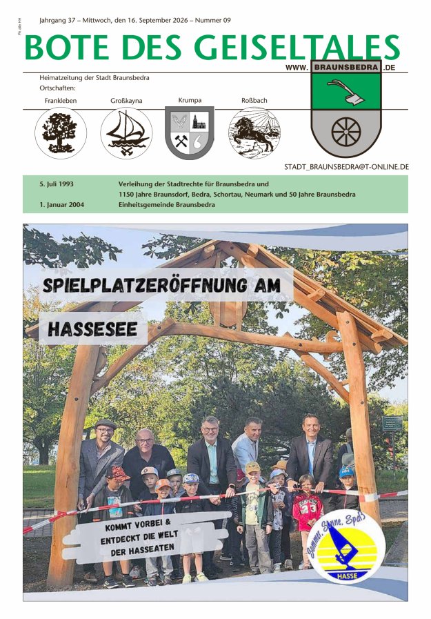 Bote des Geiseltales - Heimatzeitung der Stadt Braunsbedra Titelblatt 09/2026