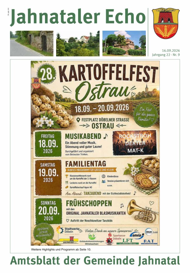 Jahnataler Echo - Amtsblatt der Gemeinde Jahnatal Titelblatt 09/2026