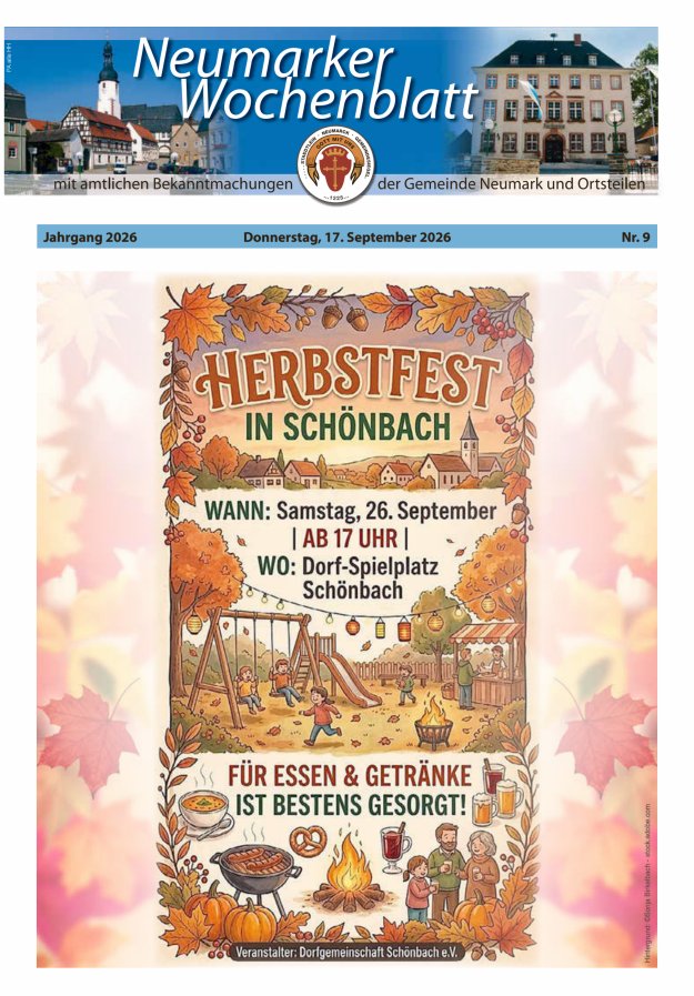 Neumarker Wochenblatt Titelblatt 09/2026