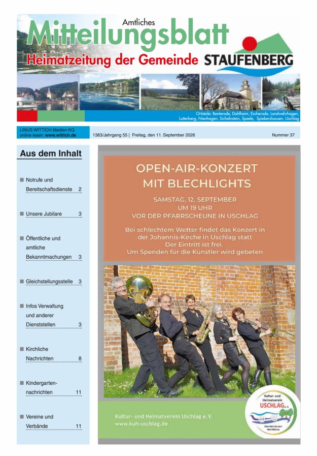 Heimatzeitung der Gemeinde Staufenberg Titelblatt 37/2026
