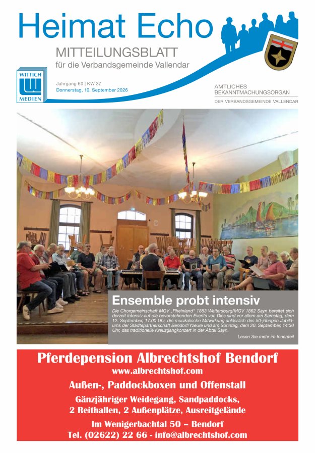 Heimat-Echo - Heimat- und Bürgerzeitung Verbandsgemeinde Vallendar Titelblatt 37/2026