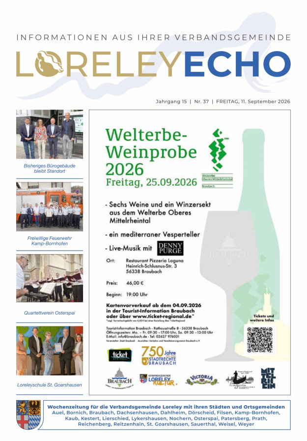 Loreley-Echo - Mitteilungsblatt der Verbandsgemeinde Loreley Titelblatt 37/2026
