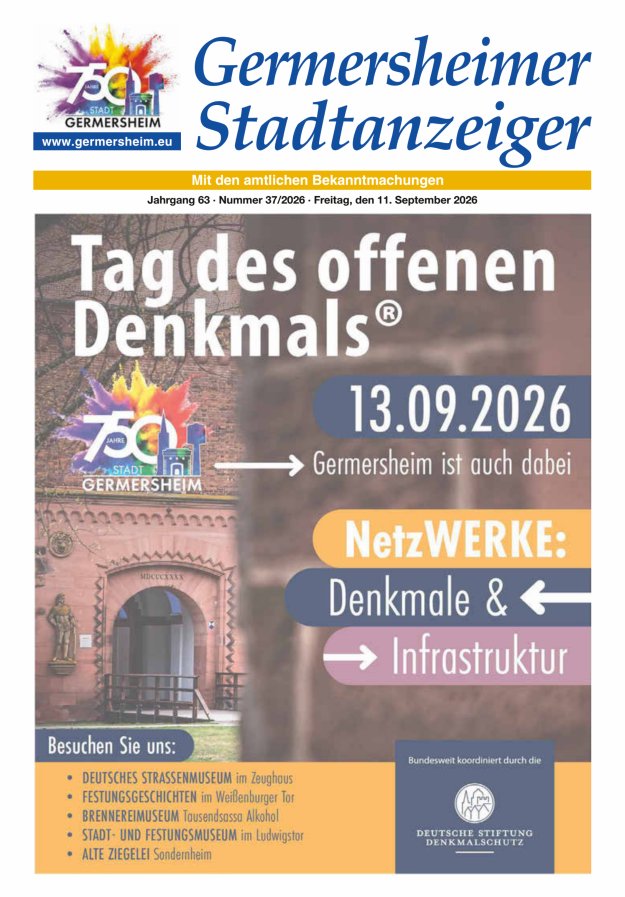 Germersheimer Stadtanzeiger Titelblatt 37/2026