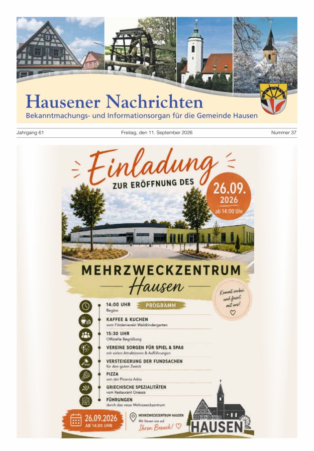 Hausener Nachrichten Titelblatt 37/2026