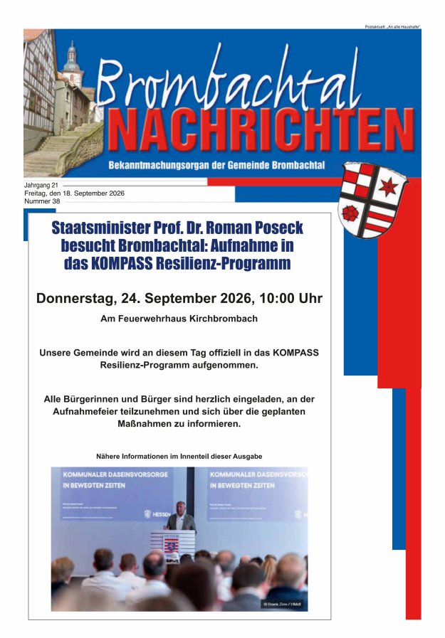 Brombachtal-Nachrichten Amtsblatt der Gemeinde Brombachtal Titelblatt 38/2026