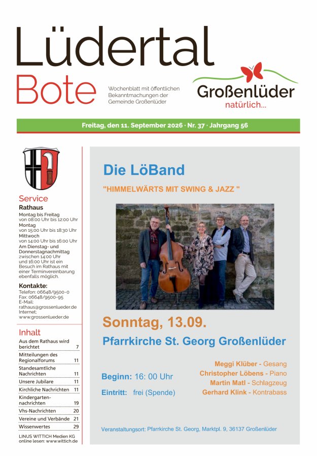 Wochenblatt mit öffentlichen Bekanntmachungen der Gemeinde Großenlüder Titelblatt 37/2026