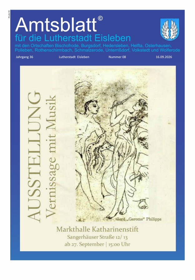 Amtsblatt Lutherstadt Eisleben – Amtliches Mitteilungsblatt der Lutherstadt Eisleben Titelblatt 08/2026