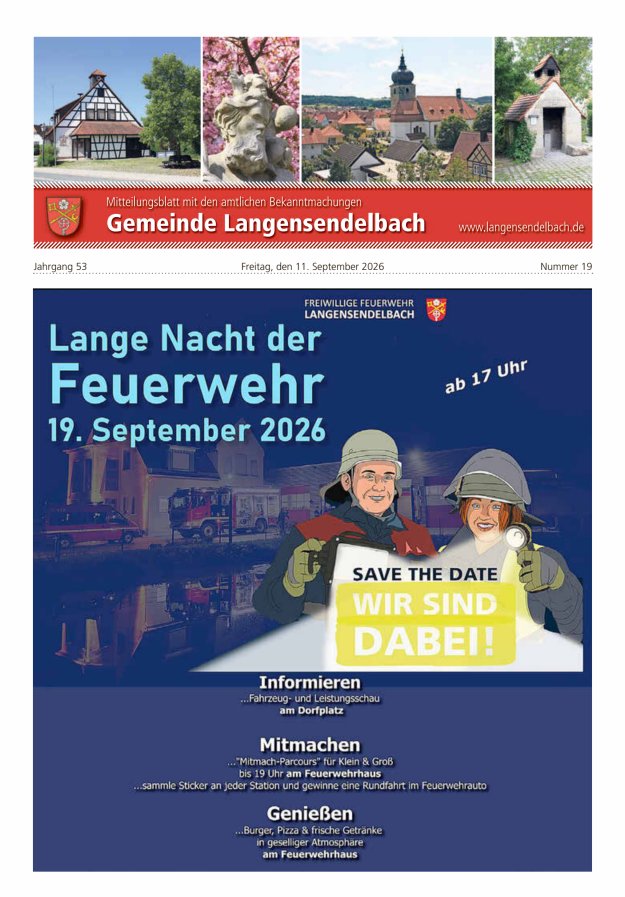 Mitteilungsblatt - Gemeinde Langensendelbach Titelblatt 19/2026
