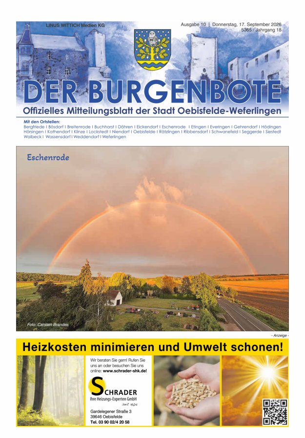 Mitteilungsblatt der Einheitsgemeinde Stadt Oebisfelde-Weferlingen Titelblatt 10/2026