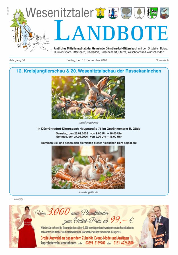 Wesenitztaler Landbote – Amtliches Mitteilungsblatt der Gemeinde Dürrröhrsdorf-Dittersbach Titelblatt 09/2026