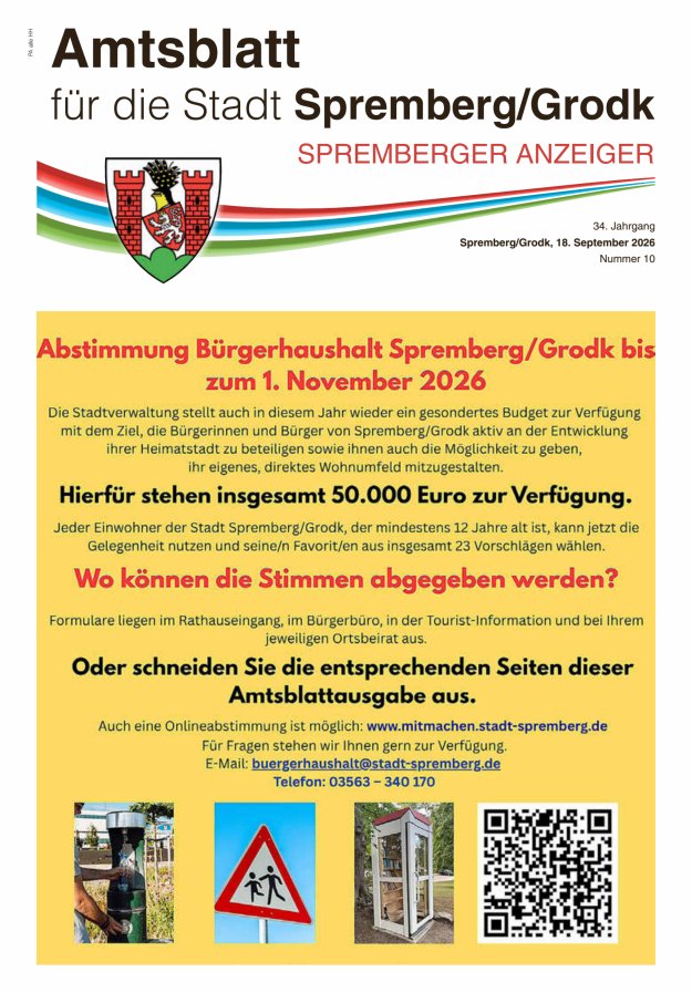 Amtsblatt für die Stadt Spremberg/Grodk – Spremberger Anzeiger Titelblatt 10/2026