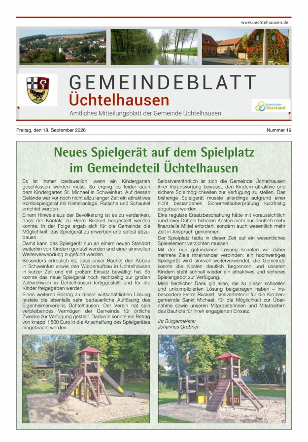 Gemeindeblatt Üchtelhausen Titelblatt 19/2026