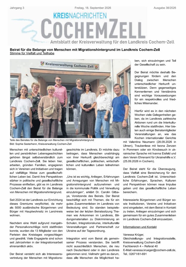 Kreisnachrichten Cochem-Zell Titelblatt 38/2026