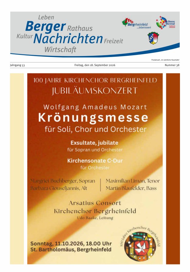 Berger Nachrichten, Bergrheinfeld Titelblatt 38/2026