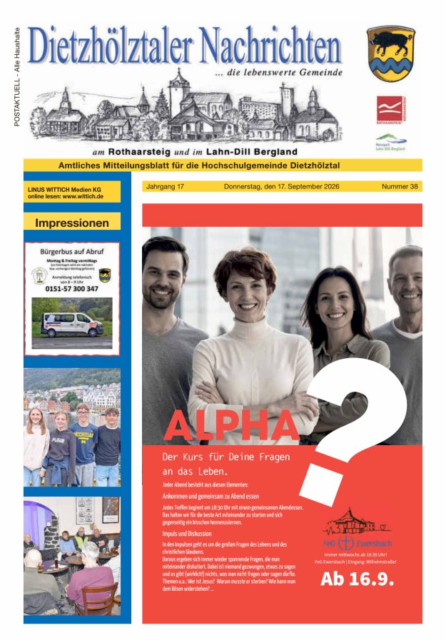Dietzhölztaler Nachrichten Titelblatt 38/2026